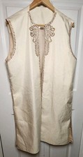 Men's Indian Sherwani Vest Size 38 M Cream Gold Embroidered Kurta Jacket Nehru