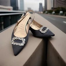 Adrienne Vittadini Retro Chic Block Heel Satin Pointed Toe Sling Back Womens 10