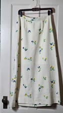 VTG Handmade Maxi Skirt Size S Ivory Floral Linen Blend Cottagecore Prairie