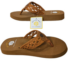 Yellow Box Flip Flops Womens 7 Brown Woven 65873 Flat Mellow Mat EVA Sole New