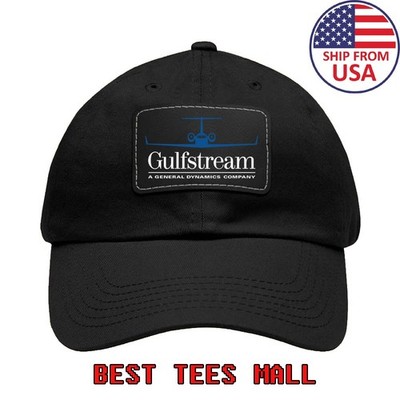 Gulfstream Jet Plane Aircraft Black Printed Dad Hat with Leather Patch
