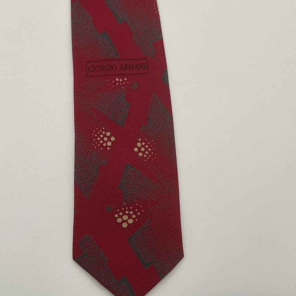 Corbata de seda GIORGIO ARMANI ITALIA diseñador geométrico rojo/gris 3,75" x 56" Foto 4 de 4