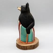 NAVAJO FOLK ART-SMALL BLACK BEAR IN STRIPED BLANKET by RAY & ORLEEN LANSING