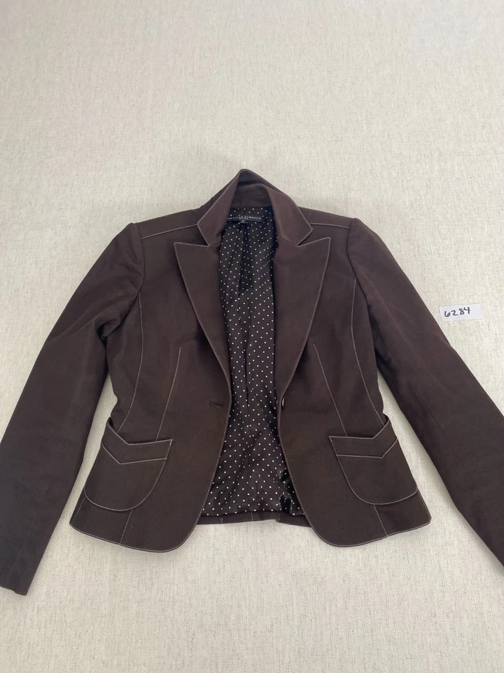 Blazer Isabella DeMarco Mujer 2P Marrón Forrado Muesca Manga Larga Botón Único Foto 3 de 4