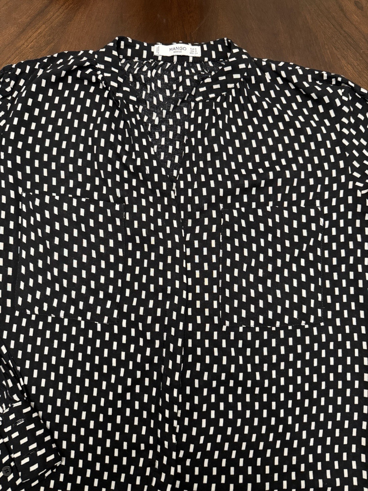 MANGO Geometric Black White Split Neck Button Lon… - image 4