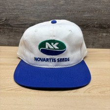 Vintage Novartis Seeds Hat Cap Snap Back White Blue NK Logo Agriculture Farm 90s