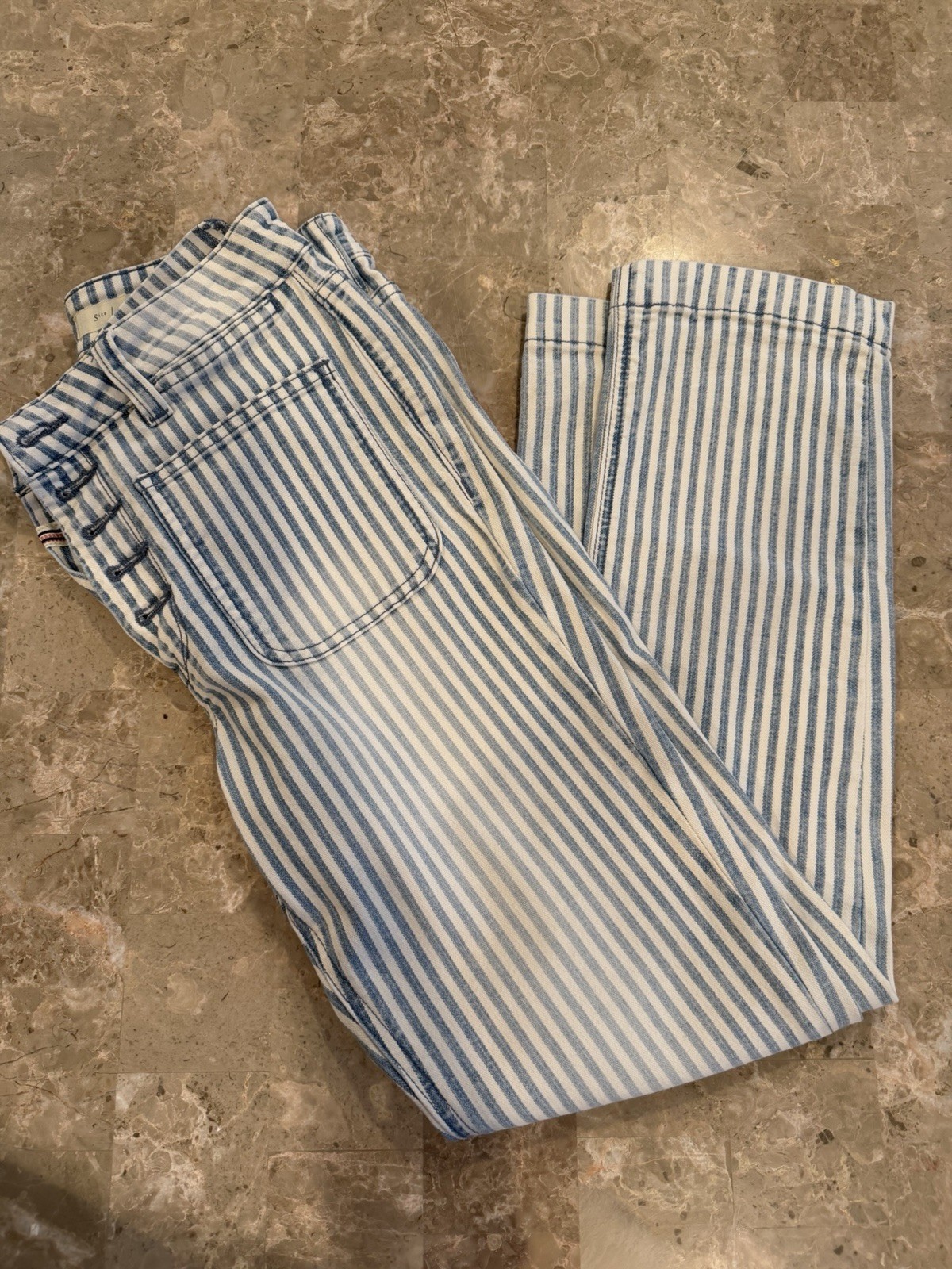 PILCRO Anthropologie STRIPES Blue/White HIGH RISE SLIM JEANS Cropped 27