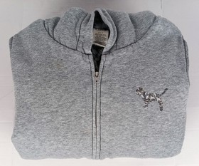 Victoria's Secret VS PINK Bling Sequin FUR Hoodie Jacket Logo Gray Small S