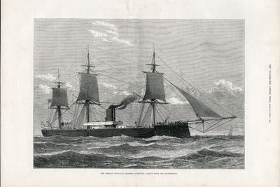 GERMAN IRONCLAD SHIP GROSSER KURURST SUNK OFF FOLKSTONE ANTIQUE 1878 PRINT b16