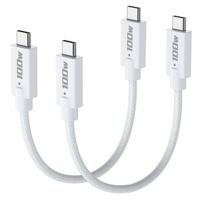 100W USBC to 1ft 2Pack Short USB C C Cable 5A Fast 1ft, White 