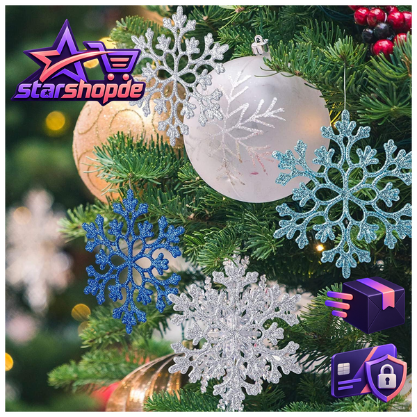 Schneeflocken Weihnachtsdeko 24 StüCk Glitzer In 4 Farben FüR Weihnachtsbaum-image