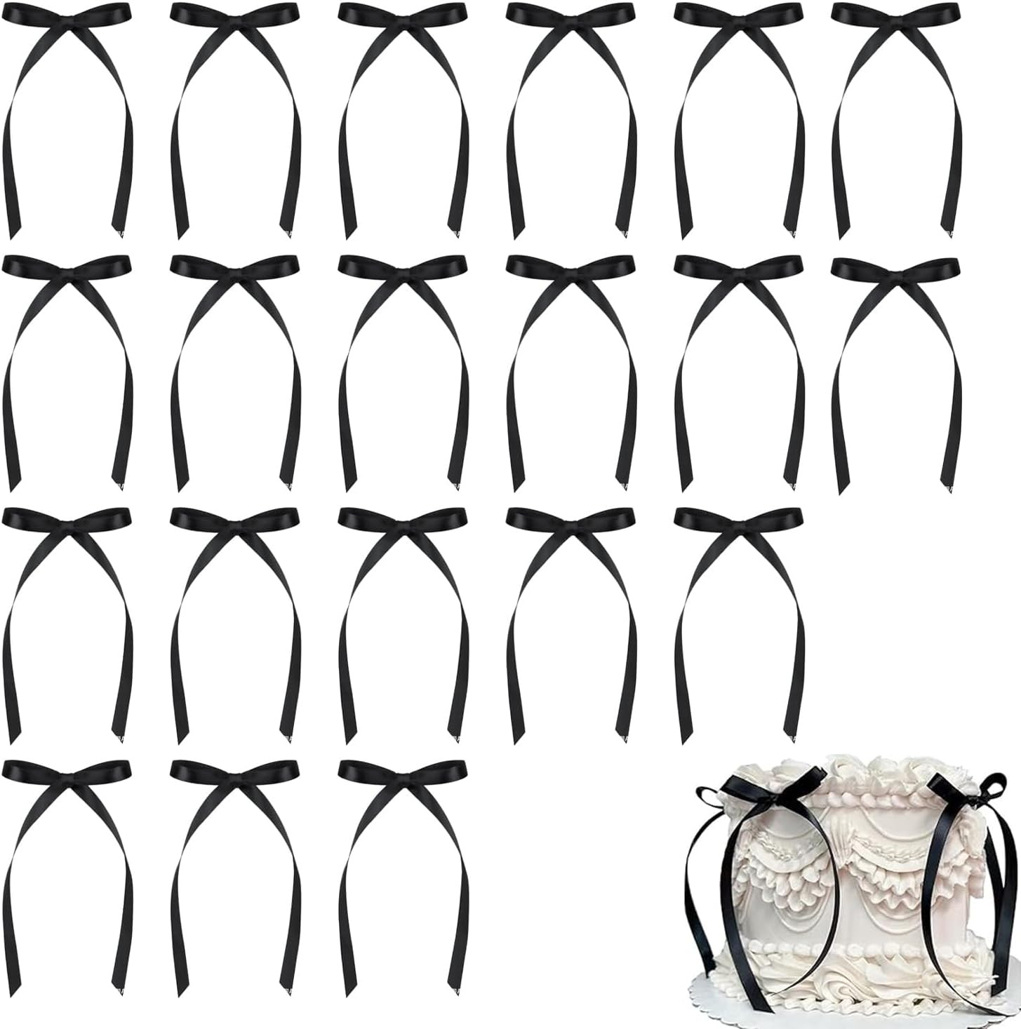 20pcs black bows for cake black ribbon cake bows Topper decorations for Kids