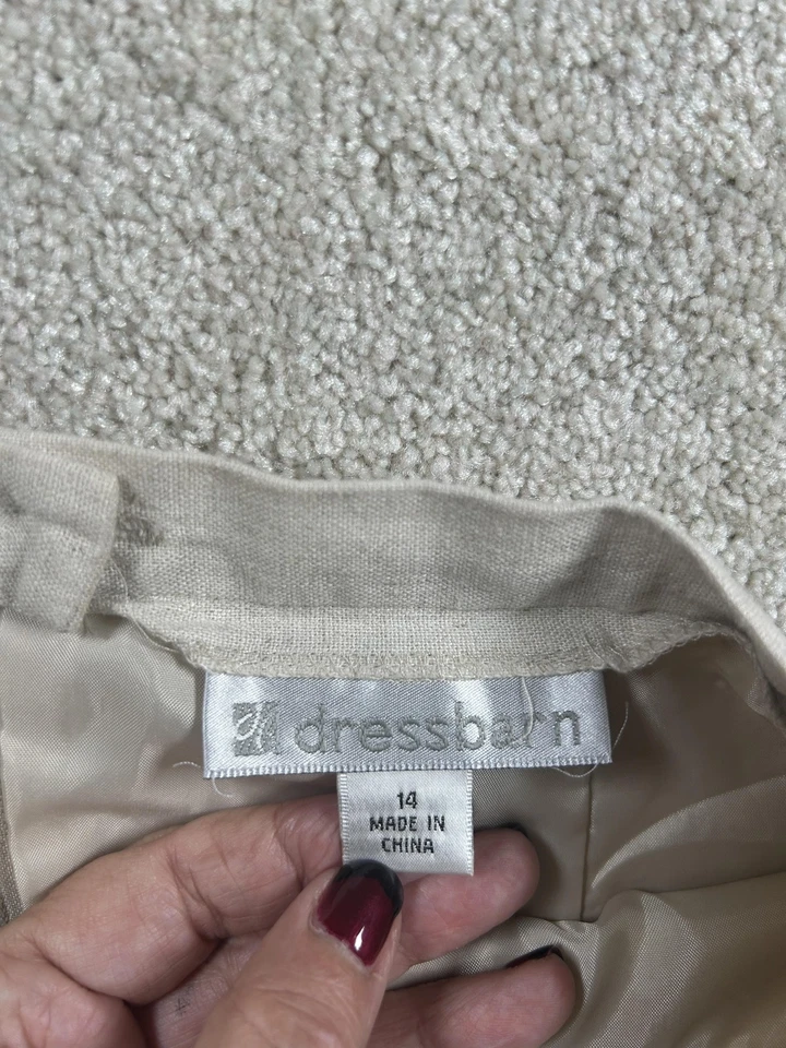Falda Dressbarn Mujer 14 Beige Bordado Mezcla de Lino Línea A Completamente Forrada Cremallera Foto 4 de 4