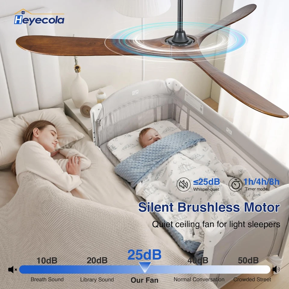 72 Inch Ceiling Fan No Light Walnut Solid WoodOutdoor Ceiling Fans for Patios... - Image 3 of 4