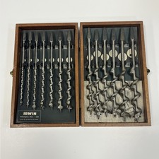 Vintage IRWIN Auger Bit Set Wood Case Brace Drill Bits USA Complete Woodworking