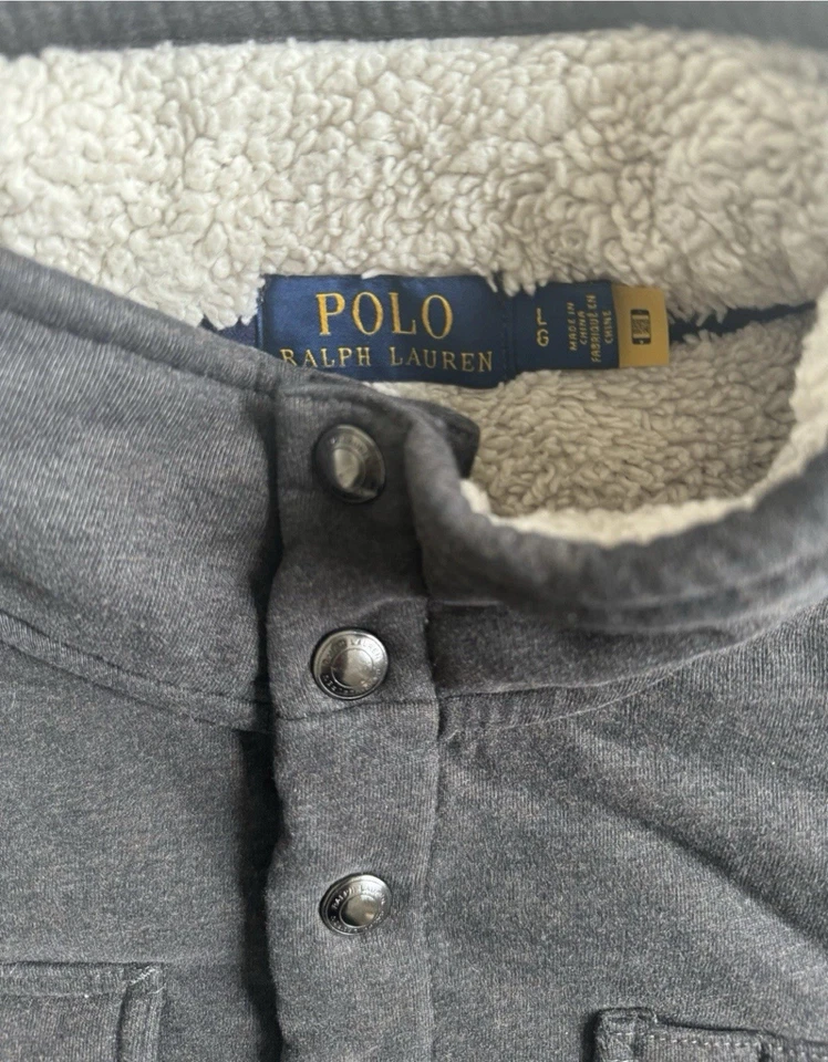 Polo Ralph Lauren 男式 L 灰色夏尔巴内衬四分之一扣套衫羊毛 — 第 2/4 张图片