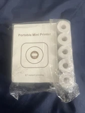Portable Mini Printer White with 4 Rolls of Paper in Various Colors
