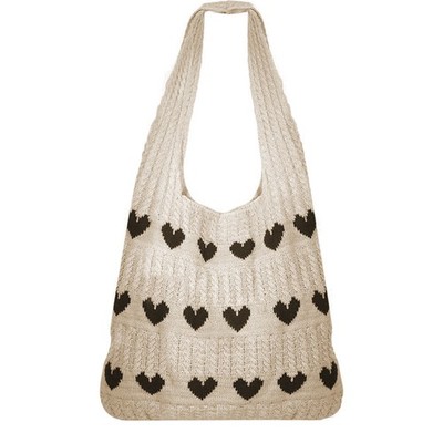 Heart Crochet Tote Bag for Women   Cute Handbag, Stylish Purse, Fashion Accessor