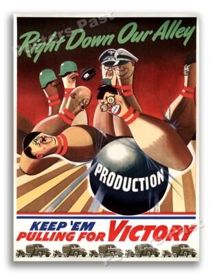  Right Down Our Alley  1942 Vintage Style WW2 War Bowling Poster - 18x24