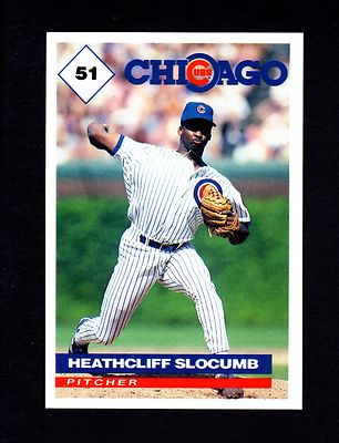 #51 HEATHCLIFF SLOCUMB, Cubs~1991 Marathon Gas/Oil regional card/statistics back
