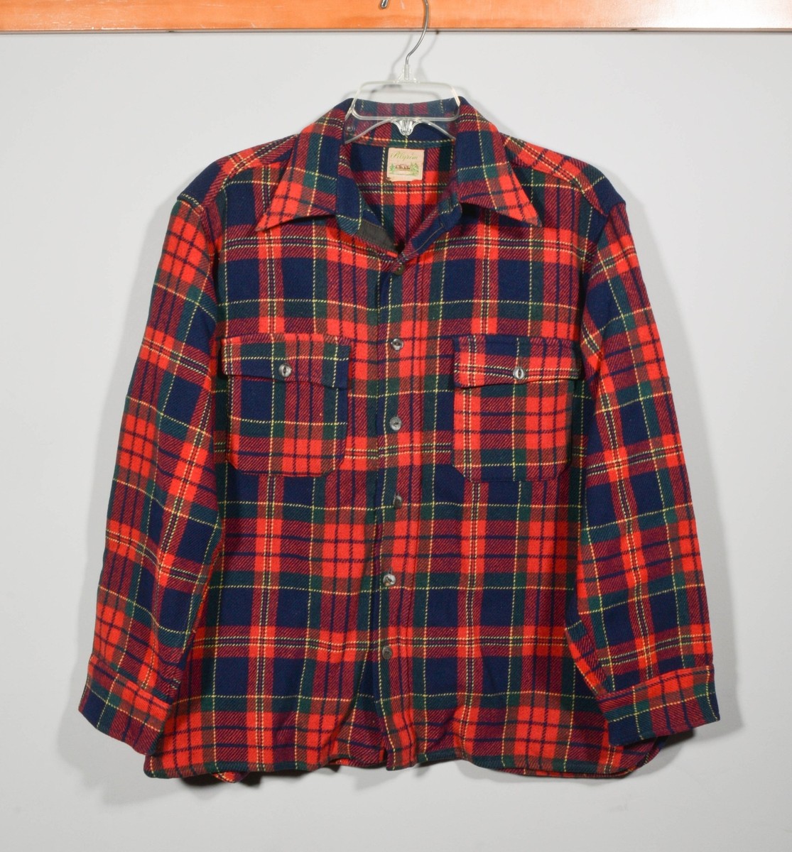 1950's～PILGRIM PLAID FLANNEL SHIRT VTG 50s Pilgrim Wool Red Tartan Plaid Lumberjack Flannel