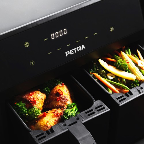 Petra Dual Air Fryer Double Drawer NonStick LED Display 6 Presets 7.4L