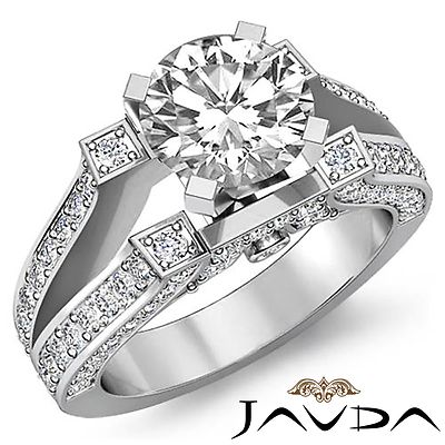 Round Diamond Split Shank Engagement Javda Ring GIA F VVS2 14k White Gold 2.2ctw