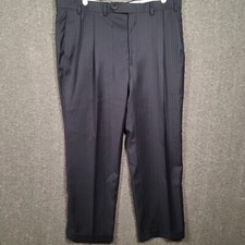 Nautica WOOL Pleated Dress Pants Men's Size 42 x 30 Black Pinstripe Cuffed NEW