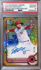 1/50 Gold Diamond Refractor Graham Ashcraft 1st Auto Graded PSA 10 Topps Reds