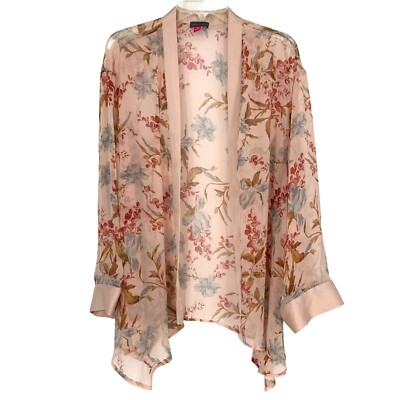 NWT Vince Camuto Womens M Pink Peach Belliui Kimono Oasis Bloom Cover Up Open