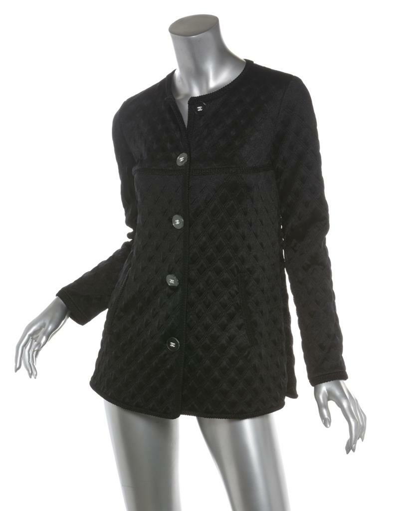 CHANEL シャネル カジュアルジャケット 黒 4100124D0091 CHANEL Womens Black Silk Quilted CC LOGO Crew-Neck Blazer