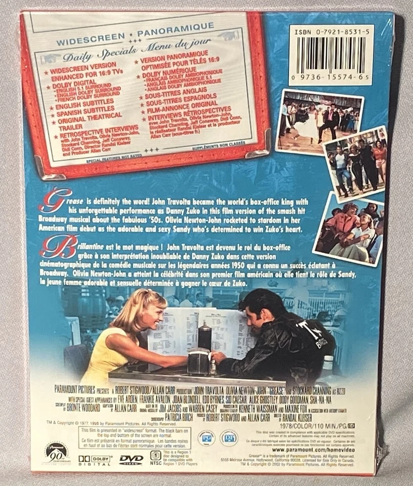 DVD Grease (PARAMOUNT, Widescreen, 2002) NEW MINT SEALED - Image 2 of 2