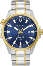 Bulova Marine Star Men's Quartz Blue Dial Calendar Two Tone Watch 43mm 98B384