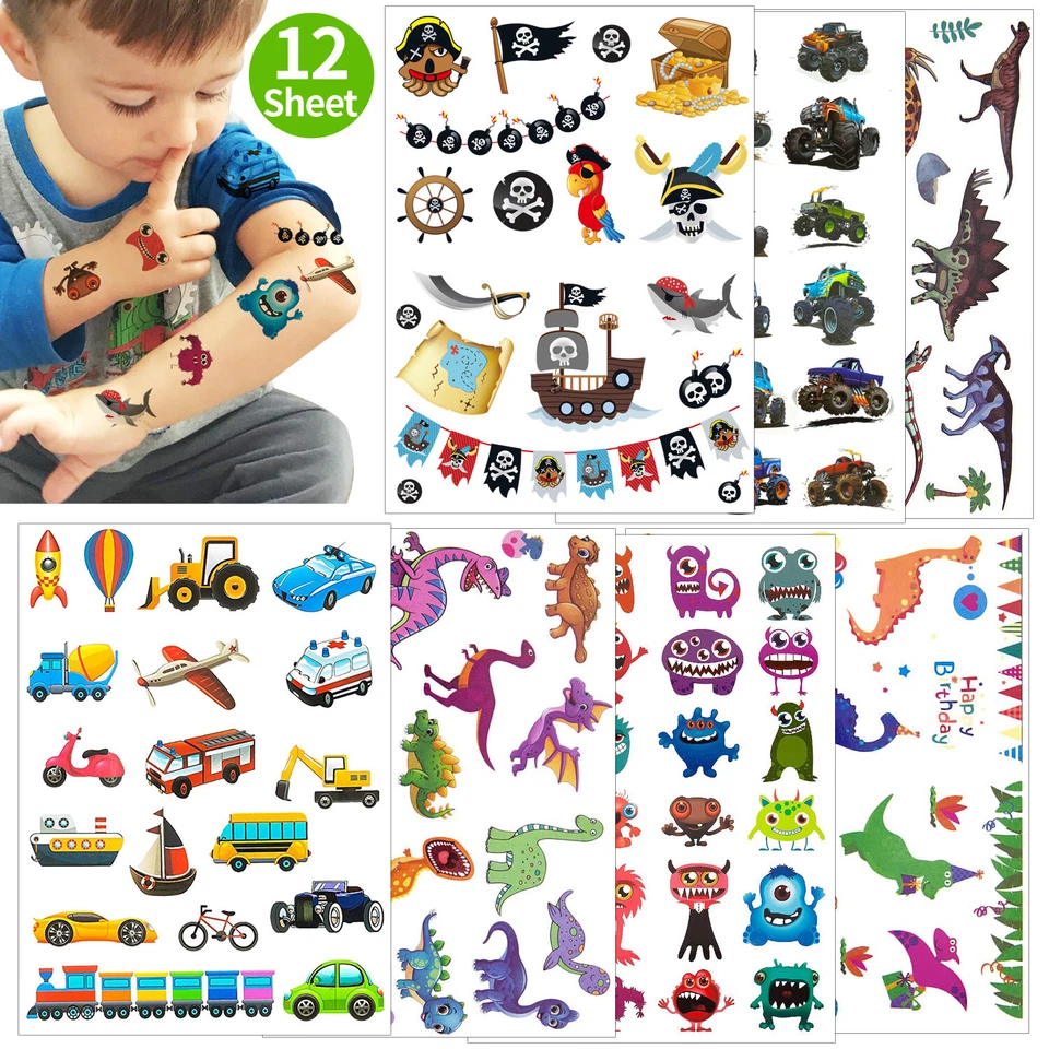 OBLIQUE UNIQUE XXL Kinder Tattoo Set 112 Temporäre Tattoos für Jungs Spielen Kindergeburtstag