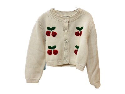Baby Mädchen GCDS MINI CREME Strickjacke mit Kirschen 2 Jahre UVP £70 jetzt £39 neu mit Etikett