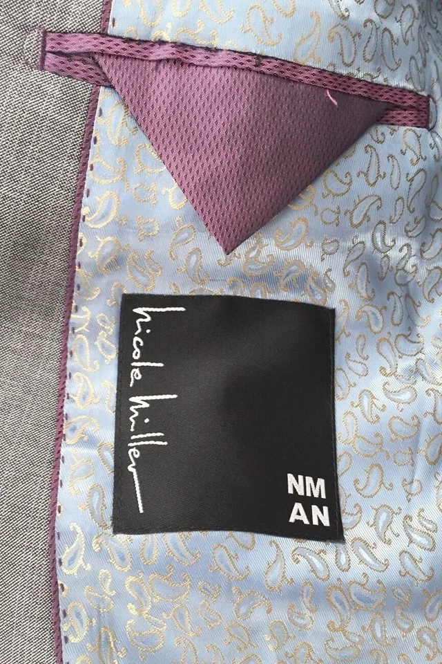 Nicole Miller 191576 男式灰色闪亮双扣夹克外套 46L 码 — 第 4/4 张图片