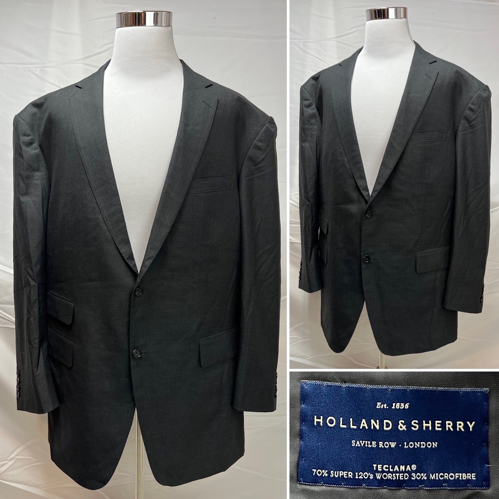 FILA Giacca blazer uomo Savile Row Holland & Sherry lana grigio antracite 2 bottoni 51 L