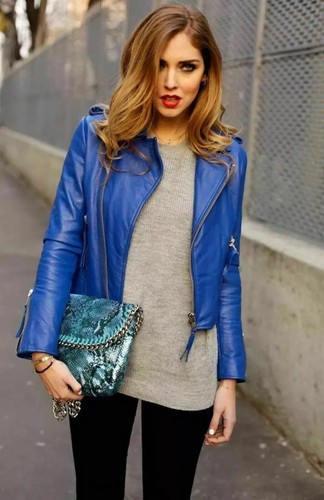 New Branded Women's Blue 100% Genuine Lambskin Real Biker Leather Jacket - Picture 3 of 7