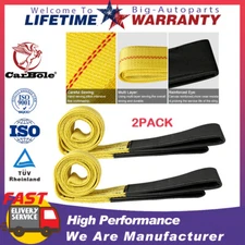 2Pack 6FT x 2 Inch Nylon Lifting Sling Flat Loop Tow Strap Web Lift Sling Yellow