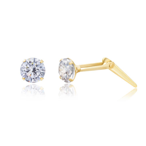 9ct yellow gold 3mm white cubic zirconia cz Andralok stud earrings / gift box  - Picture 1 of 4