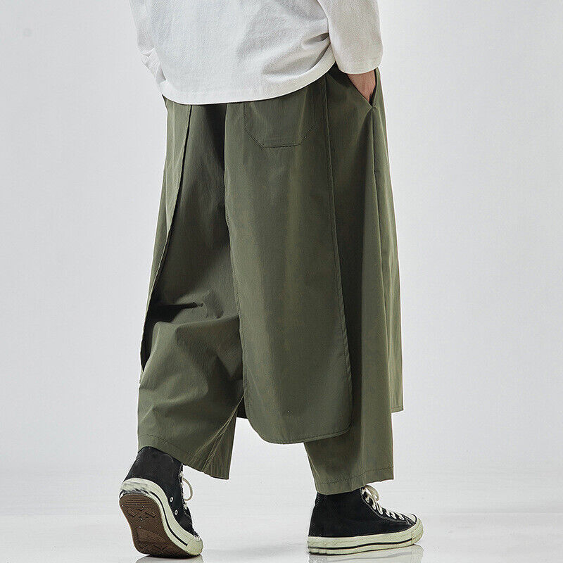 Japanese Fashion Mens Baggy Wide Leg Pants Loose Ninth Pants Japanese Fashion Mens Baggy Wide Leg Pants Loose Ninth Pants