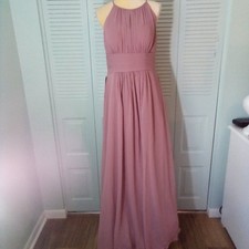NWT AZAZIE BONNIE 75685 A10 A-LINE KEYHOLE RUCHED CHIFFON VINTAGE MAUVE 68# GOWN