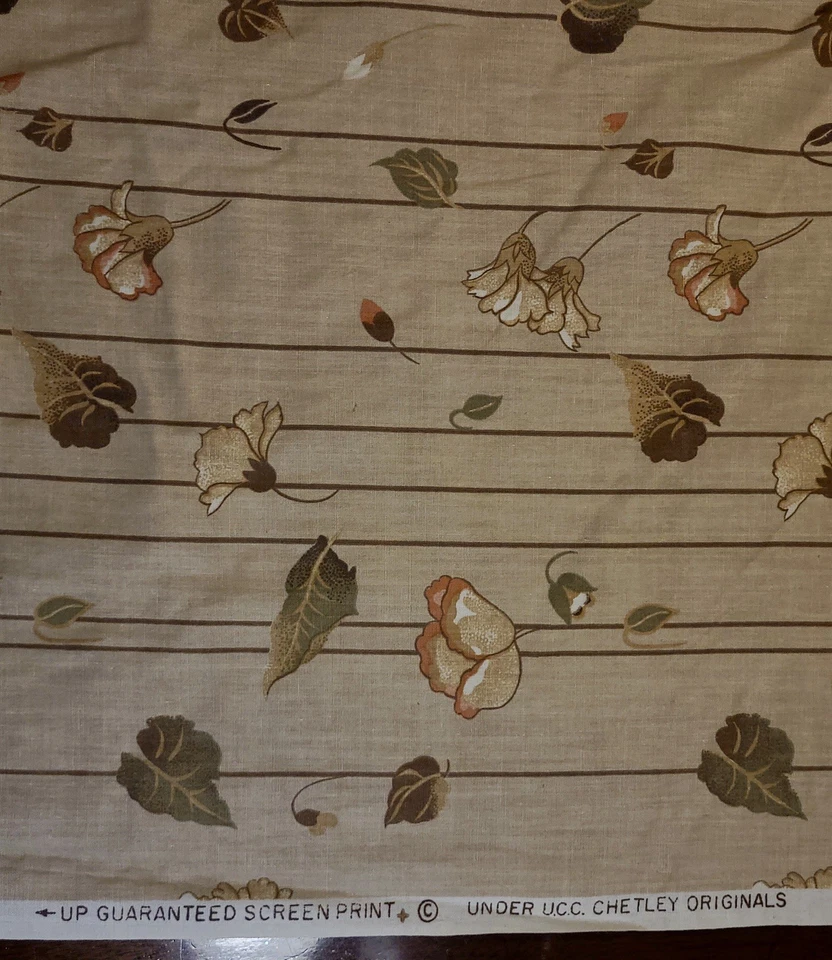 12 Yards Cotton 70s Vintage Fabric "Chetley Originals" Screen Print Tan Floral - Image 2 of 4