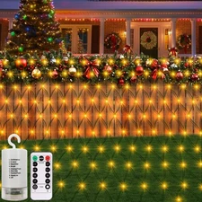 echosari Net Lights Battery Powered, 6.6 x 9.8Ft 200 LED Bush with 8 Mode Timer
