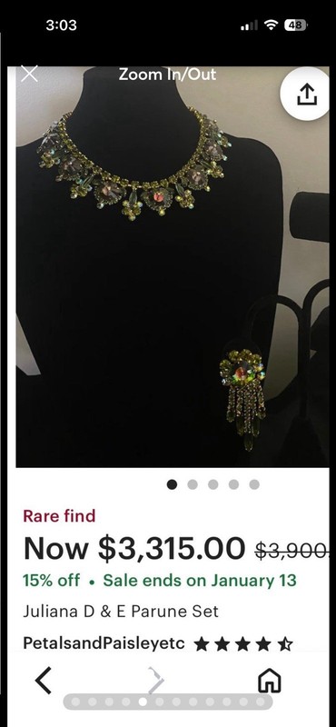 Juliana D&E Green Margarita Stone Necklace Gold Tone Vintage 1960s 