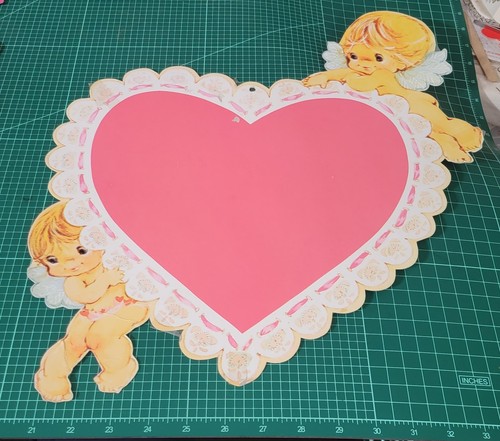 Vtg Beistle Die Cut Decoration Valentine's Day Pink Heart 15" Cupid Display
