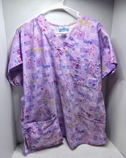 Women's SB Fashion Scrubs Purple Pink Breast Cancer Awareness Tee 2XL