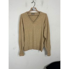 Kensington Scottish Cashmere V-Neck Sweater Tan Beige 2-Ply Made in USA Large