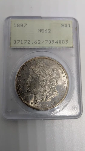 1887  PCGS MS 62 Morgan Silver Dollars OGH Uncirculated Rattler Holder (C)