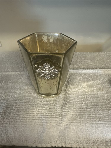 Mercury Gold Glass With Jewels Candle Holder Or Vase - Picture 8 of 11